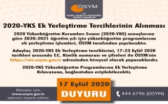 2020-YKS ek yerleştirme tercihleri bugün başladı
