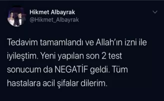 Abdurrahim Albayrak’ın oğlu iyileştiğini açıkladı
