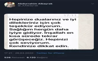 Abdurrahim Albayrak: Sağlığım hergün daha iyiye gidiyor!