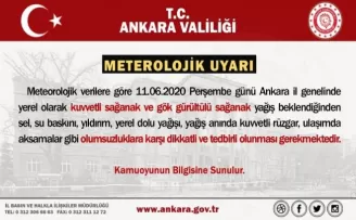 Ankara Valiliği’nden sağanak yağış uyarısı
