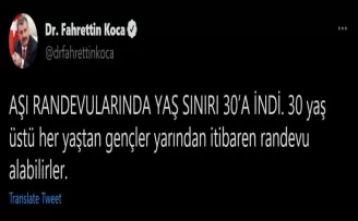 Aşı randevularında yaş sınırı 30’a indi