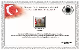 Bakan Akar’dan şehit asker için taziye mesajı
