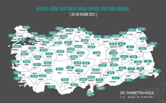 Bakan Koca bir haftalık Covid-19 insidans haritasını paylaştı
