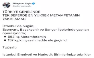 Bakan Soylu, tek seferde en yüksek metamfetaminin yakalandığını duyurdu
