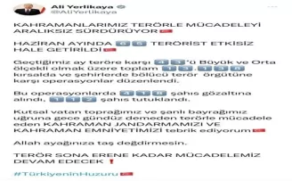 Bakan Yerlikaya: “Haziran ayında 65 terörist etkisiz hale getirildi“

