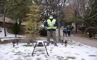 Belediyeden drone ile dezenfekte
