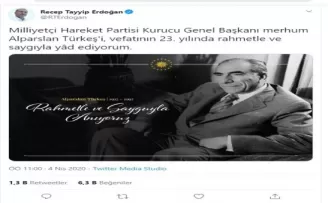 Cumhurbaşkanı Erdoğan’dan, Alparslan Türkeş paylaşımı

