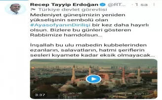 Cumhurbaşkanı Erdoğan’dan Ayasofya paylaşımı
