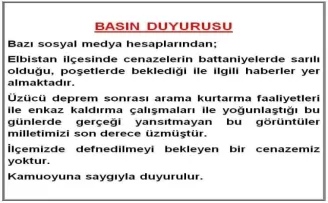 Elbistan Kaymakamlığı: “İlçemizde defnedilmeyi bekleyen bir cenazemiz yoktur“
