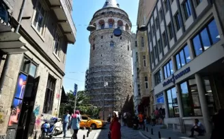 Galata Kulesi’ndeki restorasyon çalışması havadan görüntülendi
