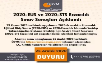 ÖSYM: “2020-EUS ve 2020-STS Eczacılık sınav sonuçları açıklandı.“
