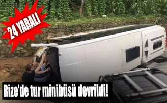 Rize’de tur minibüsü devrildi: 24 yaralı