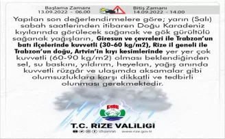 Rize Valiliğinden sel uyarısı