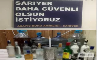 Sarıyer’de ev görünümlü sahte alkol imalathanesine baskın kamerada

