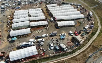 Sultangazi kurban pazarında hareketlilik havadan görüntülendi
