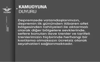 TCDD, deprem bölgesindeki depremzedelerin tahliyesini ücretsiz yapacak
