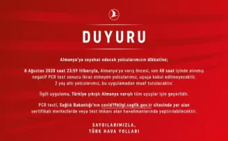 THY’den Almanya’ya seyahat edecek yolculara ’PCR testi’ uyarısı
