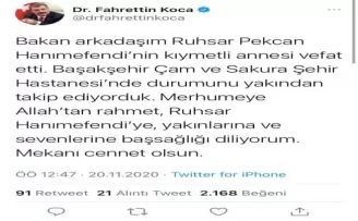 Ticaret Bakanı Ruhsar Pekcan’ın annesi vefat etti
