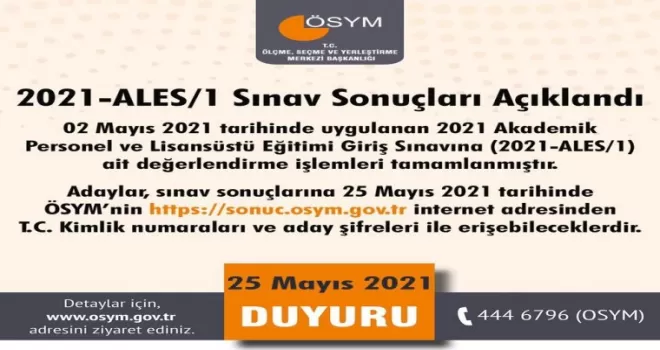 2021-ALES/1 sınav sonuçları açıklandı
