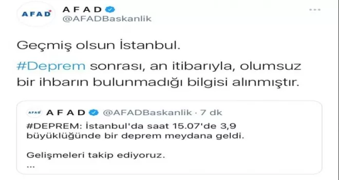 AFAD’tan deprem açıklaması
