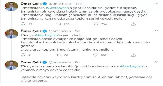 AK Parti Sözcüsü Ömer Çelik: “Ermenistan ateşle oynuyor”
