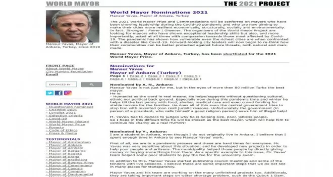 Ankara Büyükşehir Belediye Başkanı Yavaş, “World Mayor’da” finale kaldı
