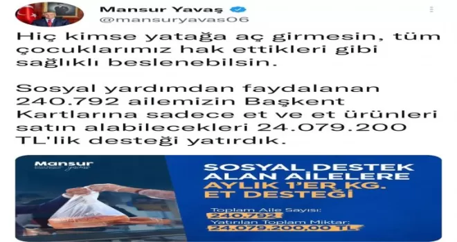 Ankara Büyükşehir’den çocuklar için aylık 1 kilo et desteği
