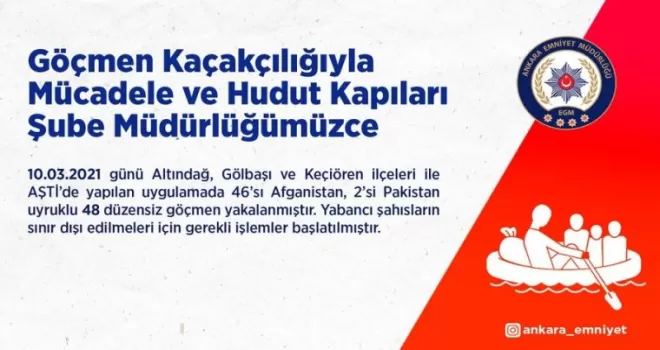Ankara’da 48 düzensiz göçmen yakalandı
