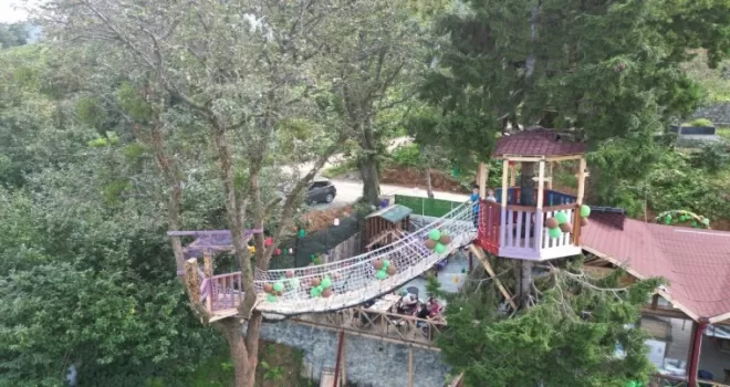 Artvinli restoran işletmecisi ağaçları kesmeye kıyamayınca çözümü böyle buldu
