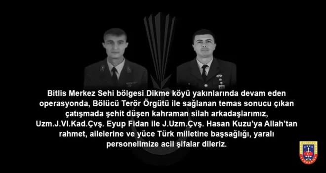 Jandarma Genel Komutanlığından şehitler için başsağlığı mesajı