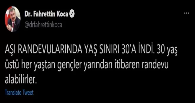 Aşı randevularında yaş sınırı 30’a indi