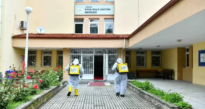 Ayaş’ta halkın yoğun kullandığı alanlarda dezenfeksiyon
