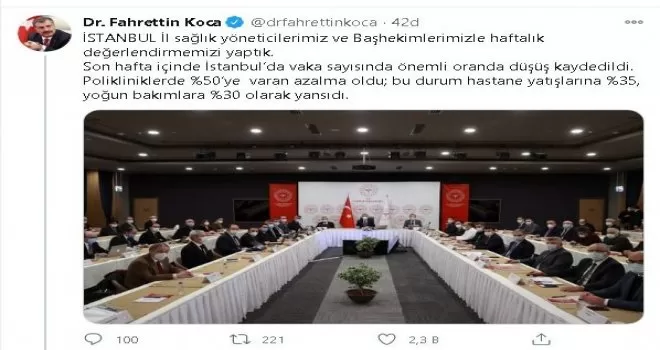 Bakan Koca’dan İstanbul açıklaması: “Polikliniklerde yüzde 50’ye varan azalma oldu”
