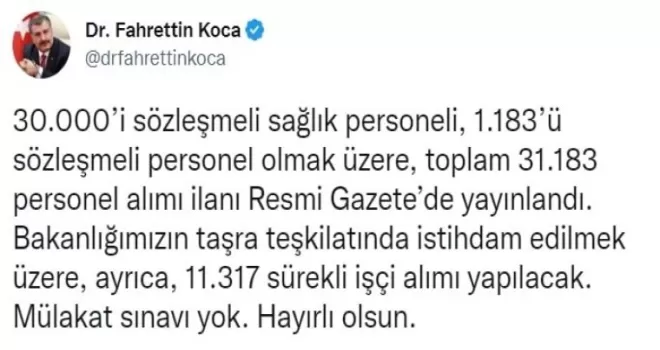 Bakan Koca müjdeyi verdi
