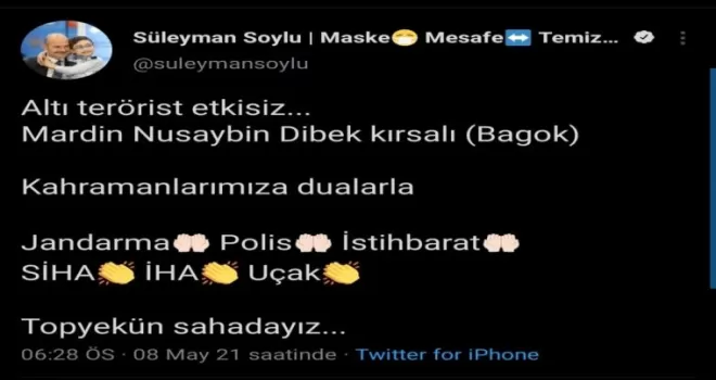 Bakan Soylu: Altı terörist etkisiz