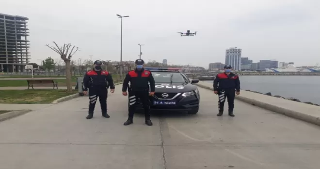 Bakırköy sahilde dronelu kısıtlama denetimi
