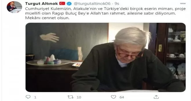 Başkan Altınok’tan Mimar Buluç için başsağlığı mesajı
