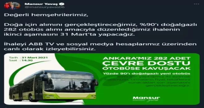 Başkent’te yeni otobüslerin ikinci ihalesi 31 Mart’ta
