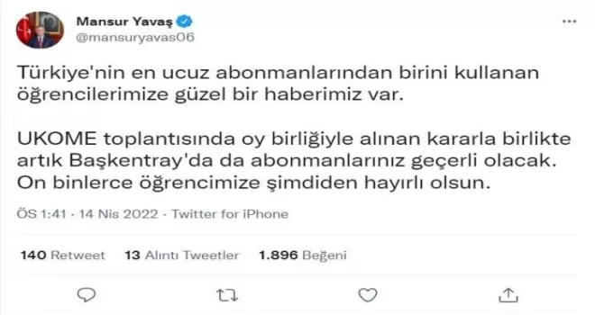 Başkentray’da da artık abonmanlar geçerli olacak
