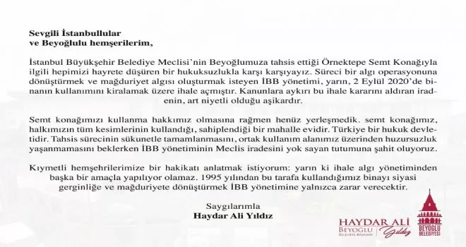 Beyoğlu Belediyesinden Örnektepe Semt Konağı açıklaması
