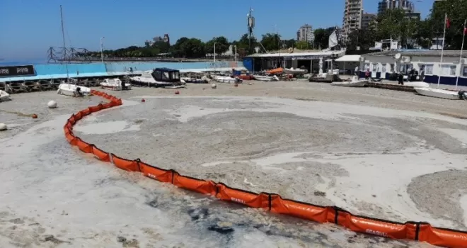 Caddebostan Sahili’nde müsilaj temizliği havadan görüntülendi

