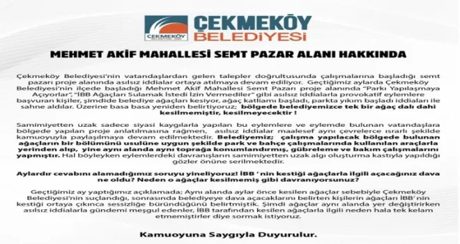 Çekmeköy Belediyesinden ‘ağaçlar kesiliyor’ iddialarına yalanlama
