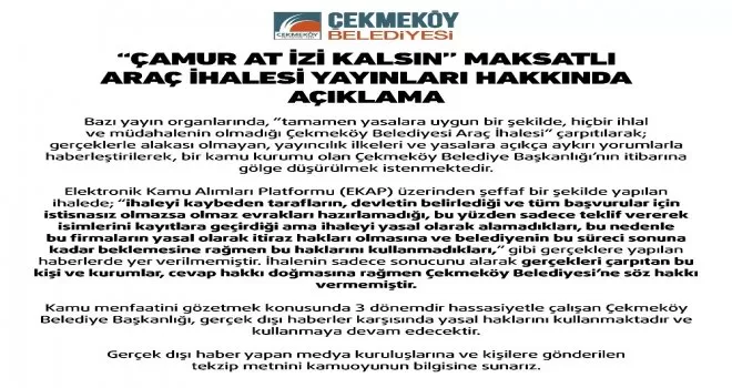 Çekmeköy Belediyesinden araç ihalesi yayınları hakkında açıklama
