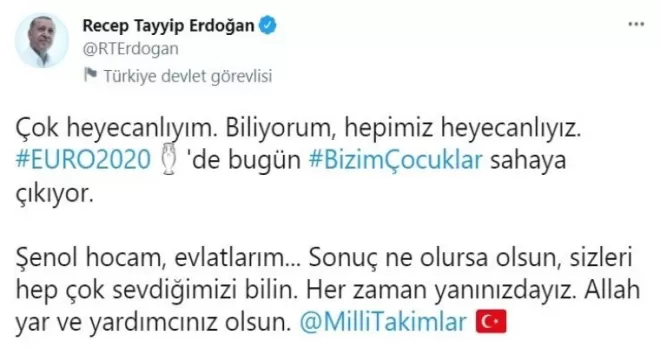 Cumhurbaşkanı Erdoğan’dan Millilere destek paylaşımı
