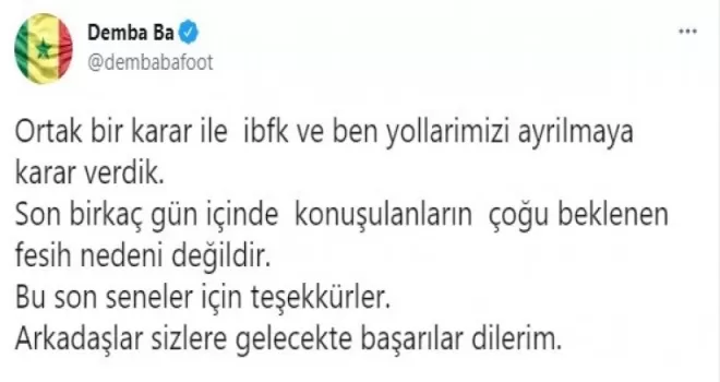Demba Ba: "Konuşulanların çoğu beklenen fesih nedeni değildir"
