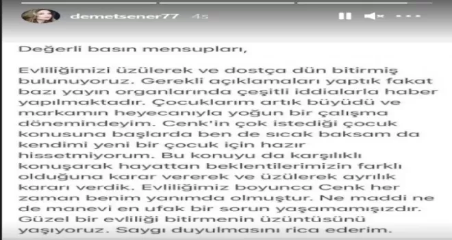 Demet Şener’den boşanma açıklaması

