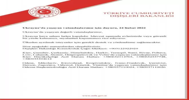 Dışişleri Bakanlığından Ukrayna’daki Türk vatandaşlarına uyarı

