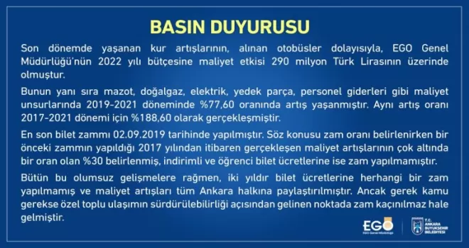 EGO’dan toplu taşıma biletlerine zam

