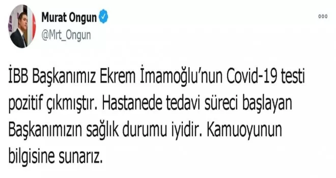 Ekrem İmamoğlu korona virüse yakalandı
