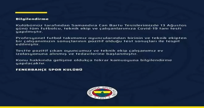 Fenerbahçe’de 2 pozitif vaka
